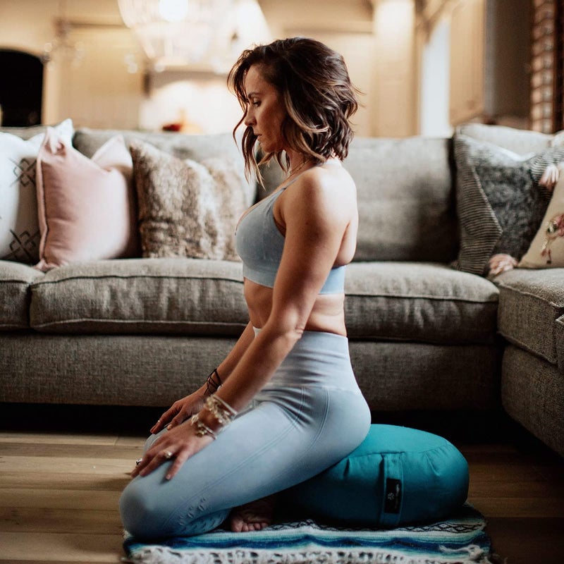 Hugger Mugger Zafu Meditation Cushion - Rain - Support in Cross-Legged Sitting, Buckwheat Filled, Durable Fabric, Convenient Handle, Handmade in USA - Image 5